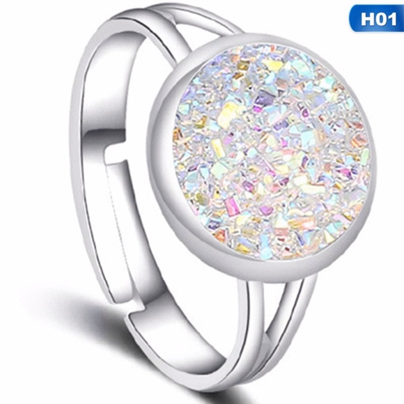 Jewelry - Druzy White Chunky Crystal Adjustable Silver Ring